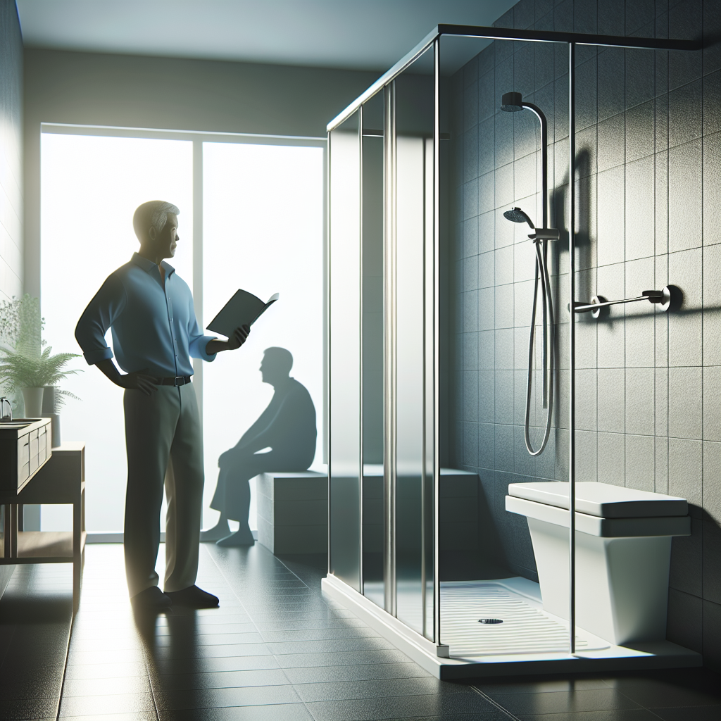 Douche senior sécurisée illustrant les différents types et accessoires mentionnés dans le guide d'achat.